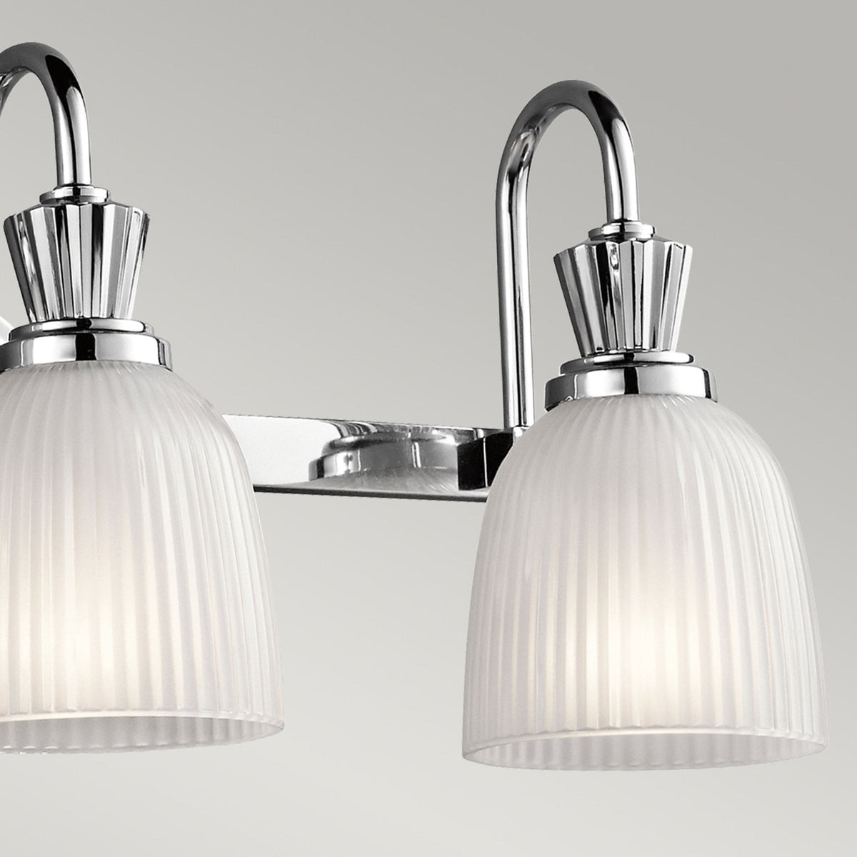 Cora Triple IP44 Wall Light in Polished Chrome with Ribbed Opal Etched Glass Shades