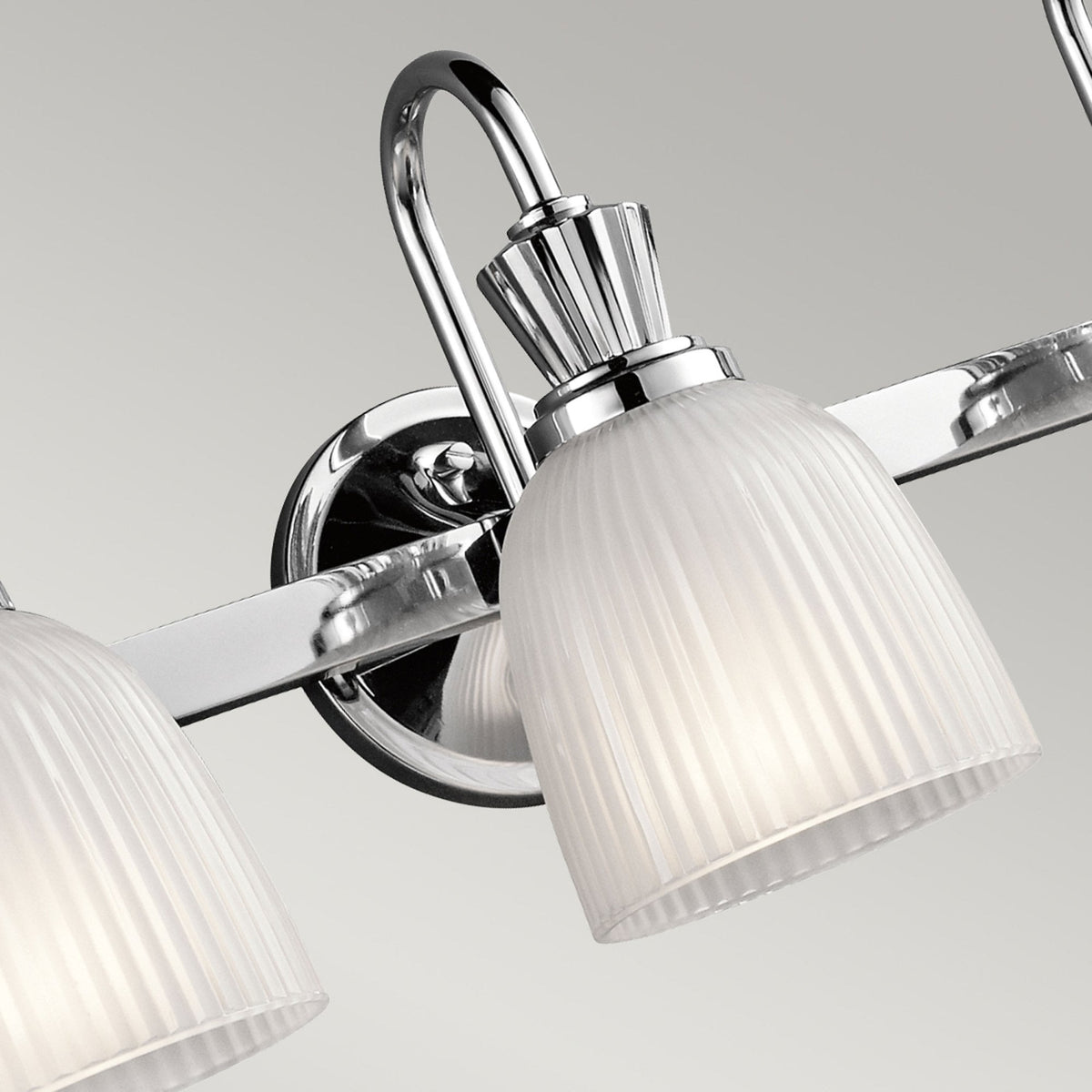 Cora Triple IP44 Wall Light in Polished Chrome with Ribbed Opal Etched Glass Shades