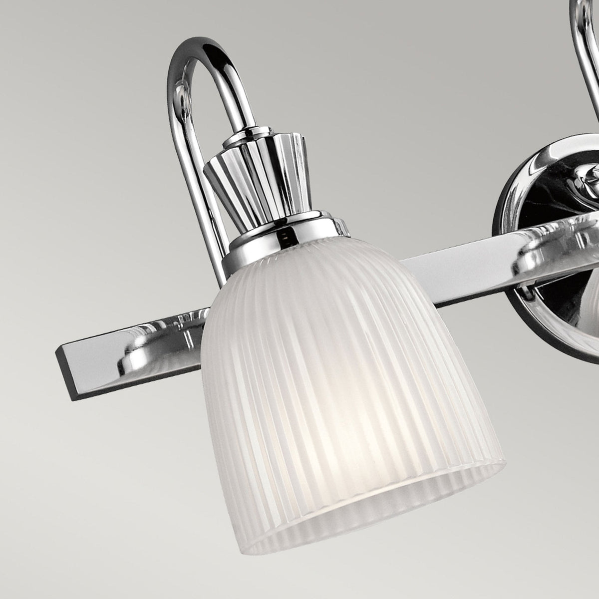 Cora Triple IP44 Wall Light in Polished Chrome with Ribbed Opal Etched Glass Shades