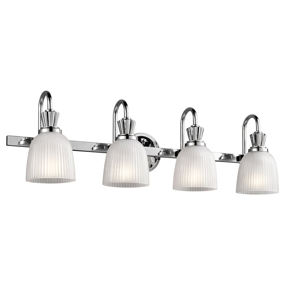 Cora Quadruple IP44 Wall Light in Polished Chrome with Ribbed Opal Etched Glass Shades