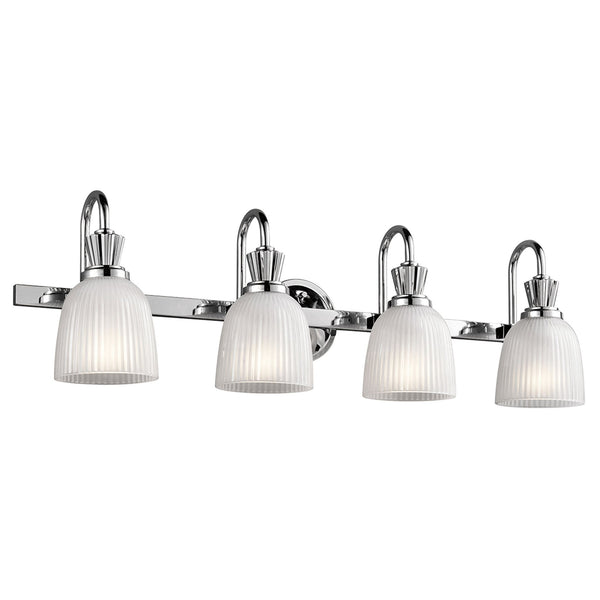 Cora Quadruple IP44 Wall Light in Polished Chrome with Ribbed Opal Etched Glass Shades