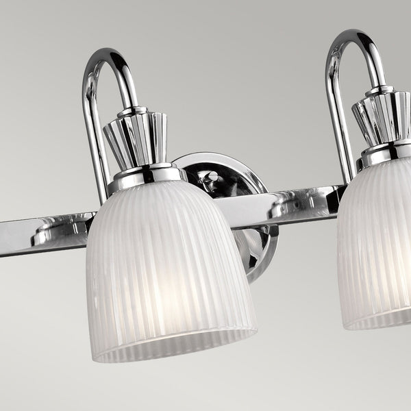 Cora Quadruple IP44 Wall Light in Polished Chrome with Ribbed Opal Etched Glass Shades
