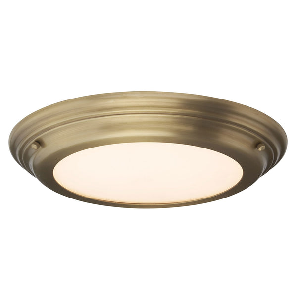 Welland IP54 Large Flush LED Ceiling Light in Aged Brass