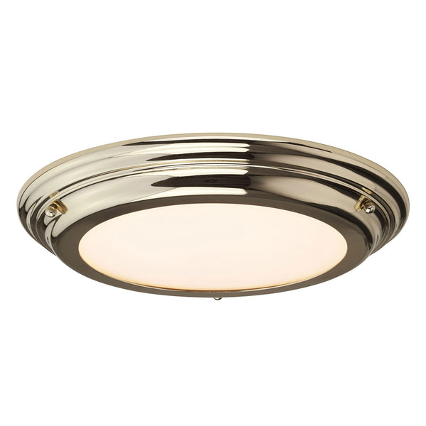 Welland IP54 Large Flush LED Ceiling Light in Polished Brass