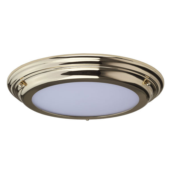 Welland IP54 Large Flush LED Ceiling Light in Polished Brass