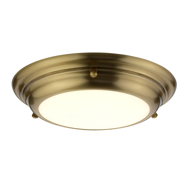 Welland IP54 Small Flush LED Ceiling Light in Aged Brass