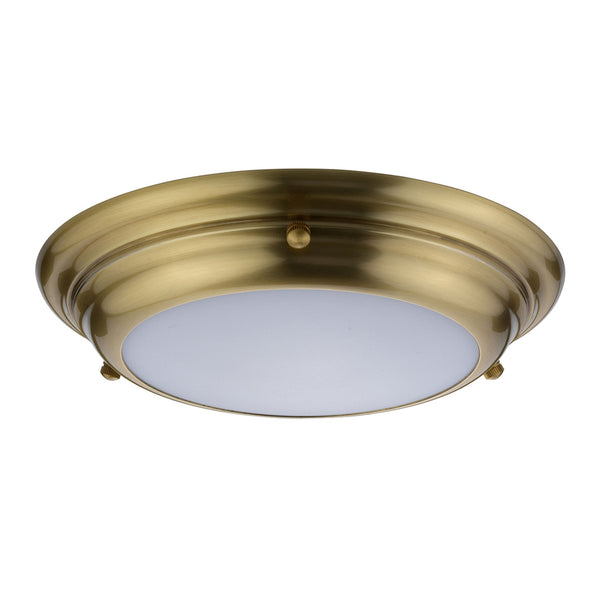 Welland IP54 Small Flush LED Ceiling Light in Aged Brass