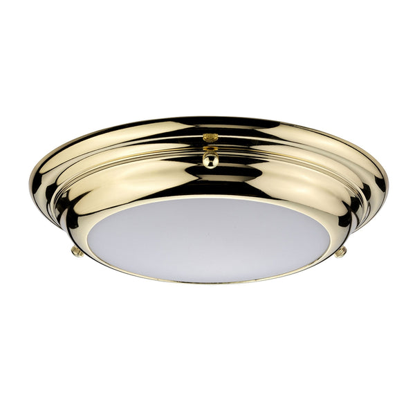 Welland IP54 Small Flush LED Ceiling Light in Polished Brass
