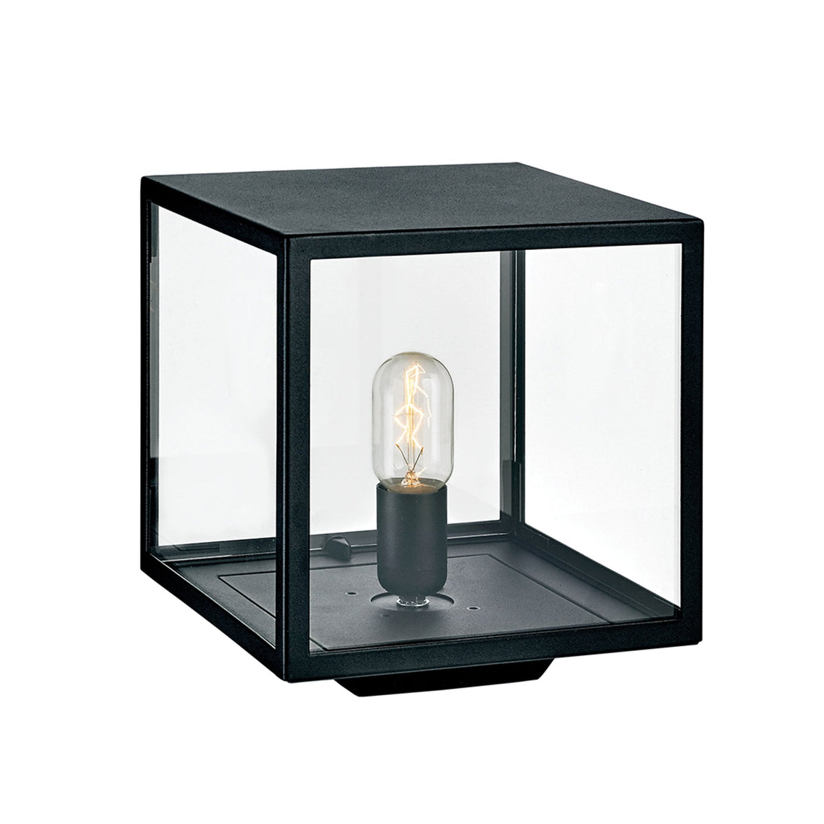 Lofoten Coastal Box Pedestal Lantern in Black with Clear Glass Panels