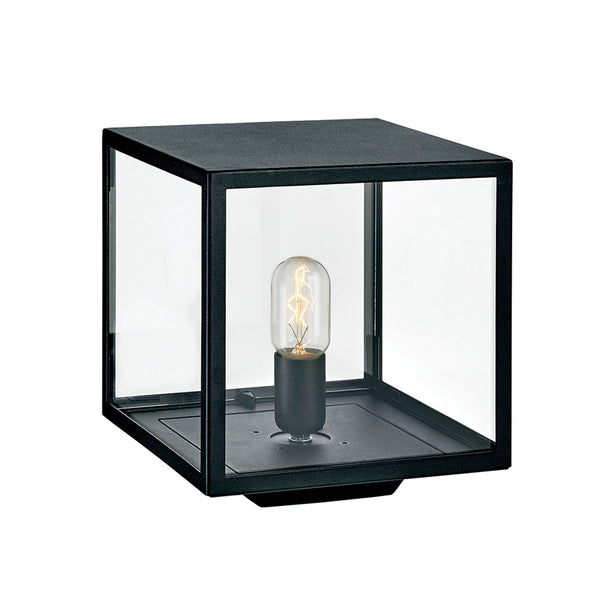 Lofoten Coastal Box Pedestal Lantern in Black with Clear Glass Panels