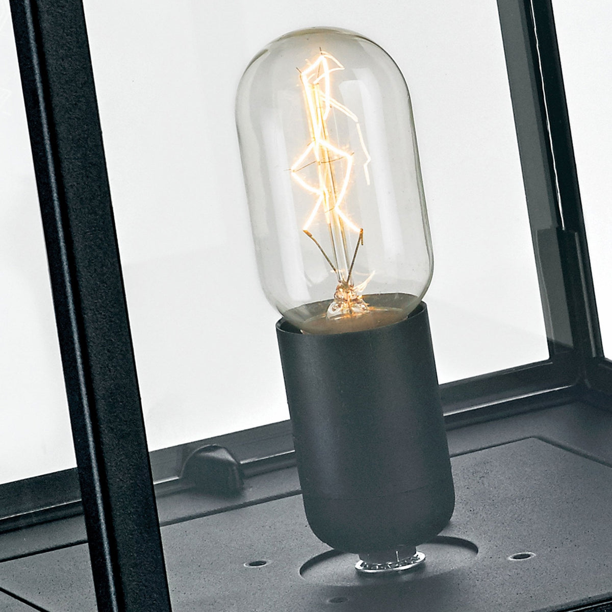 Lofoten Coastal Box Pedestal Lantern in Black with Clear Glass Panels