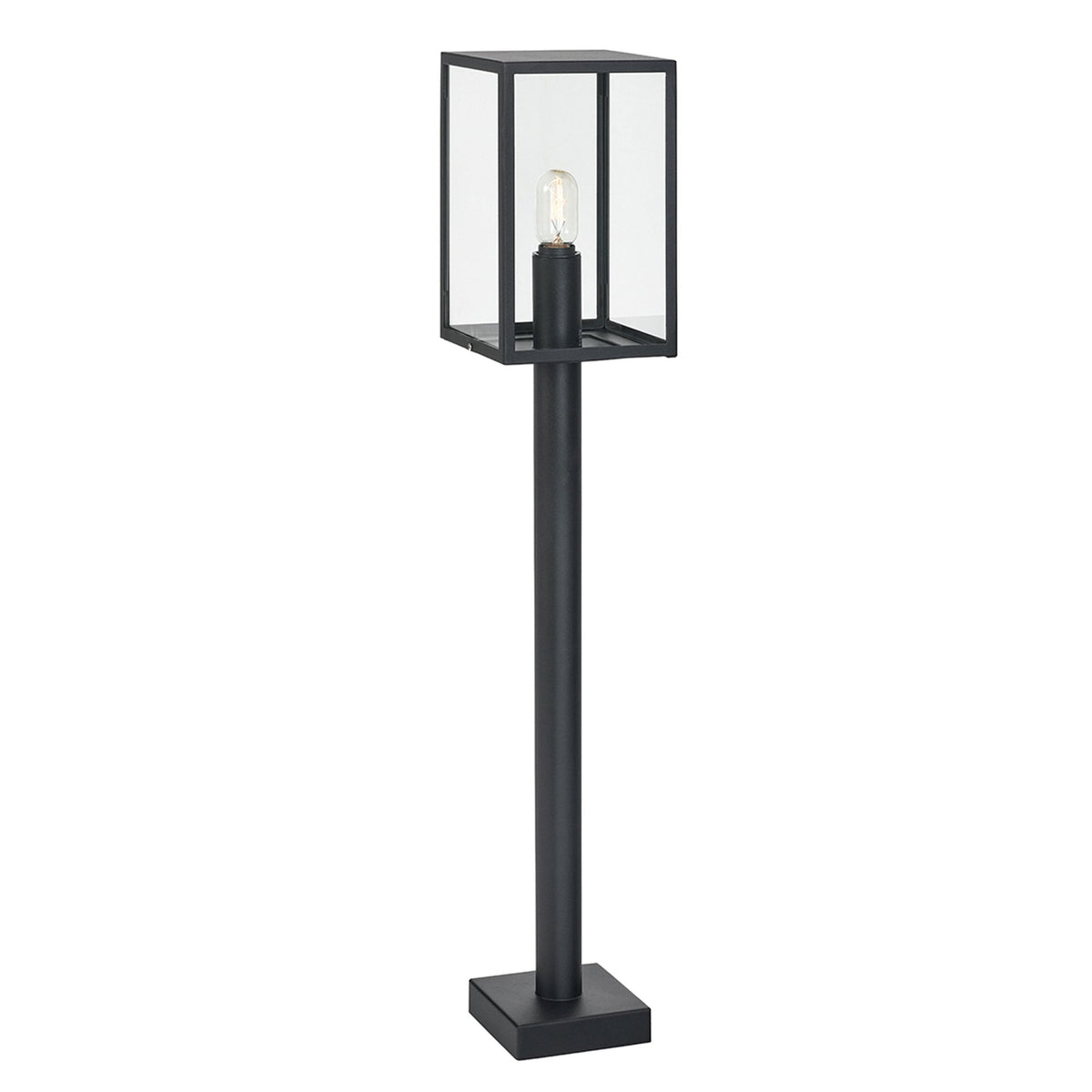 Lofoten Coastal Box Pillar Lantern in Black with Clear Glass Panels