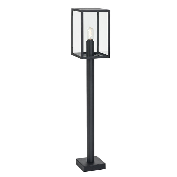 Lofoten Coastal Box Pillar Lantern in Black with Clear Glass Panels
