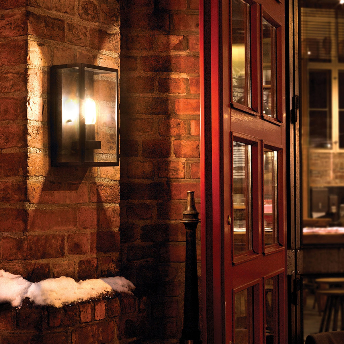 Lofoten Coastal Half Wall Lantern in Black with Clear Glass Panels