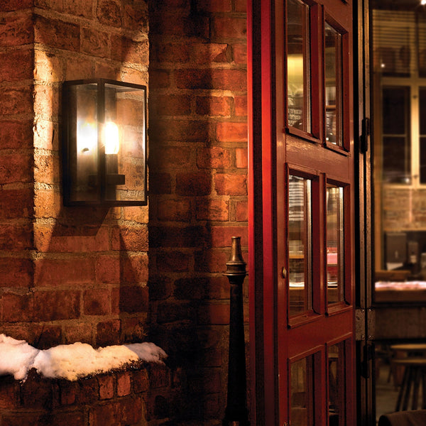 Lofoten Coastal Half Wall Lantern in Black with Clear Glass Panels