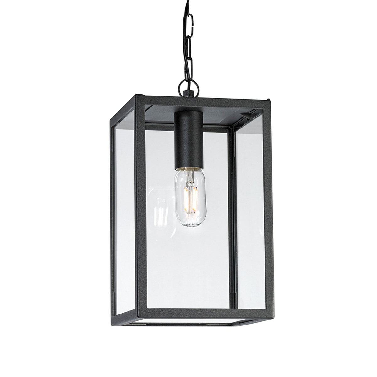 Lofoten Coastal Box Pendant in Black with Clear Glass Panels