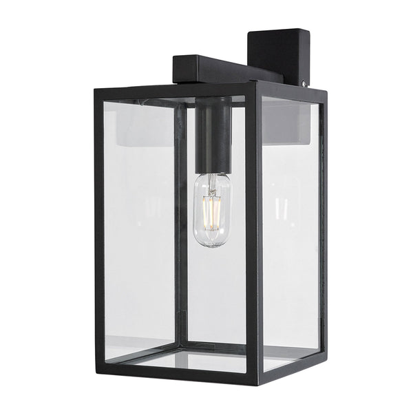 Lofoten Coastal Box Wall Light in Black with Clear Glass Panels