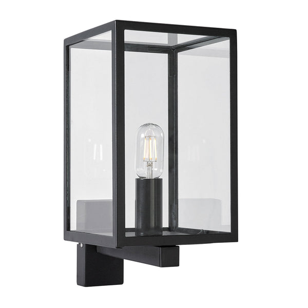Lofoten Coastal Box Wall Light in Black with Clear Glass Panels
