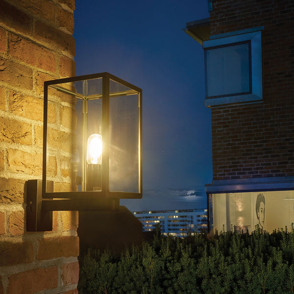 Lofoten Coastal Box Wall Light in Black with Clear Glass Panels