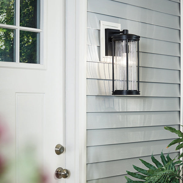 Barras Medium Outdoor IP44 Wall Lantern in Black with Clear Ribbed Glass