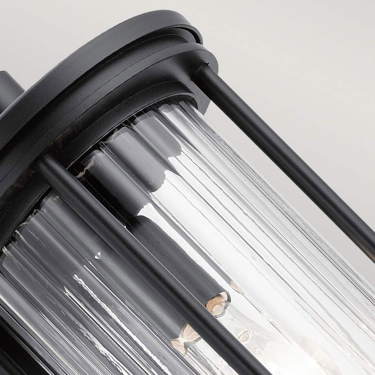 Barras Medium Outdoor IP44 Wall Lantern in Black with Clear Ribbed Glass