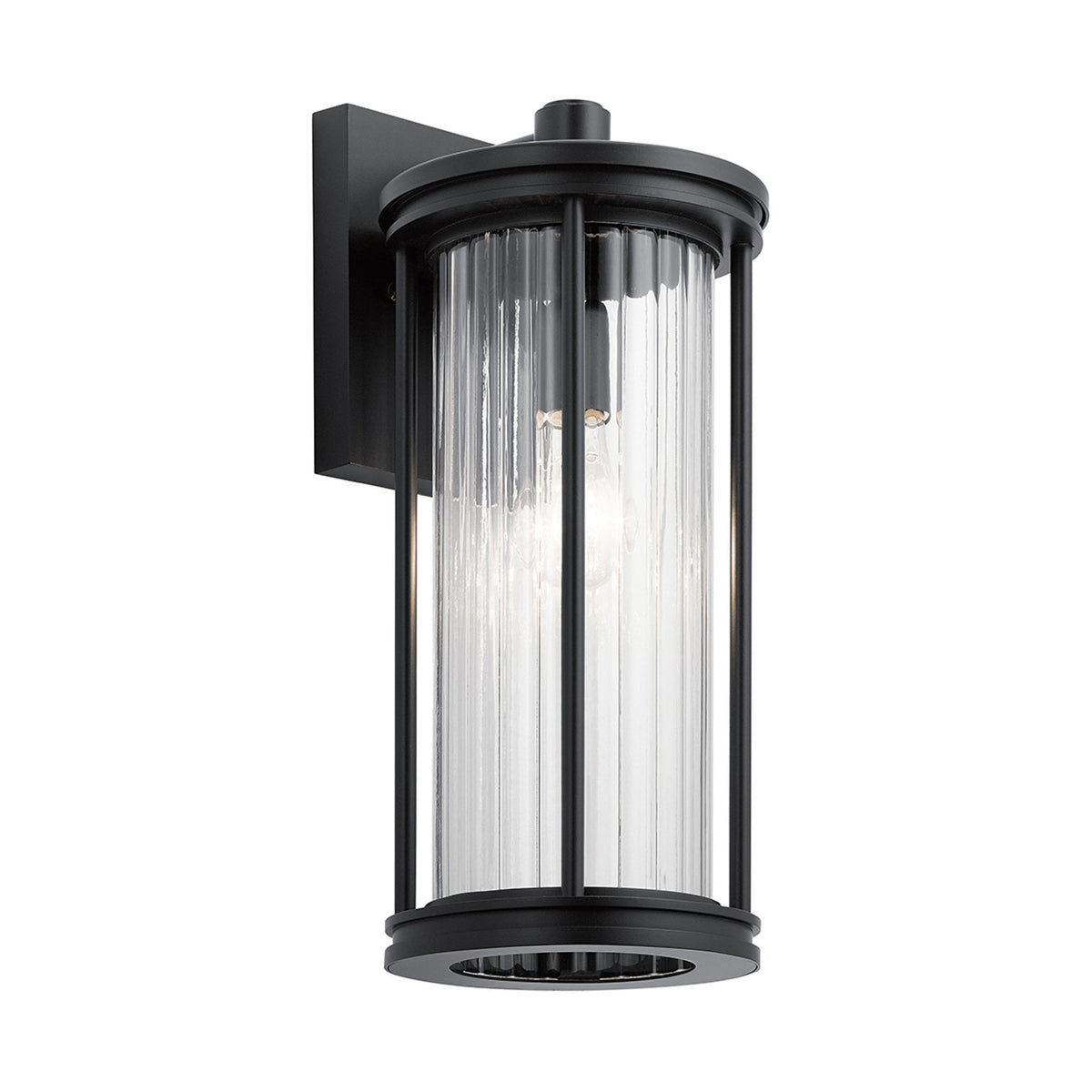 Barras Medium Outdoor IP44 Wall Lantern in Black with Clear Ribbed Glass