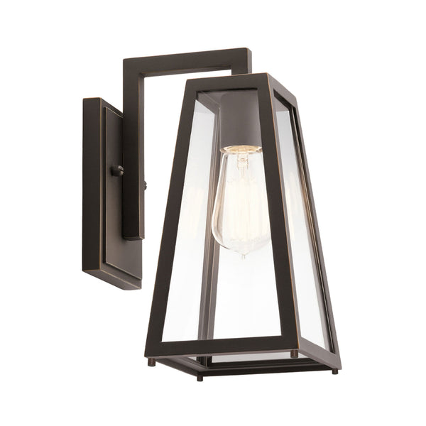 Delison IP44 Small Exterior Wall Light in Rubbed Bronze with Clear Glass Panels