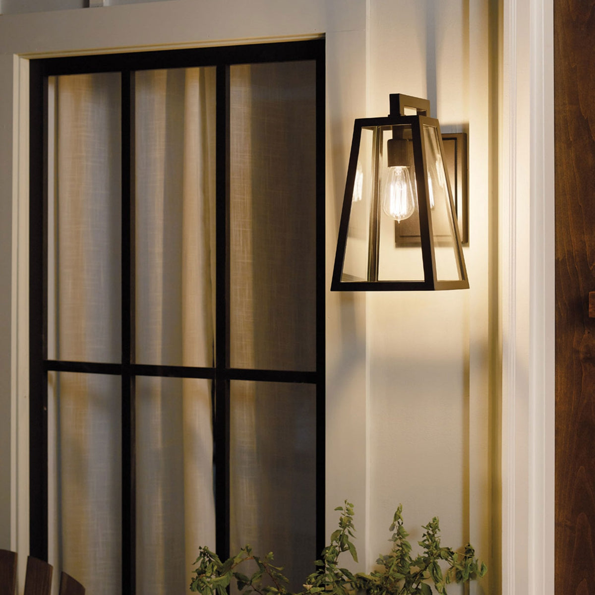 Delison IP44 Medium Exterior Wall Light in Rubbed Bronze with Clear Glass Panels