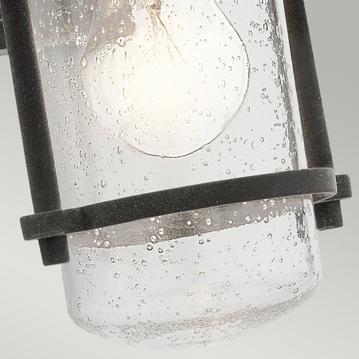 Riverwood IP44 Small Exterior Wall Light in Weathered Zinc with Seeded Glass