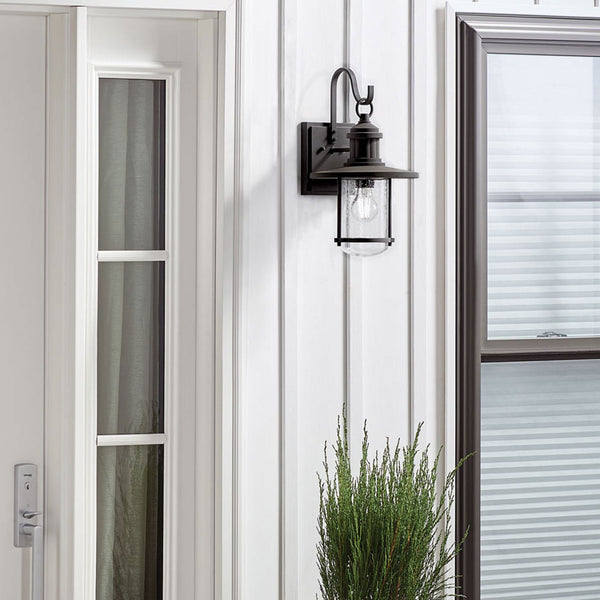 Riverwood IP44 Medium Exterior Wall Light in Weathered Zinc with Seeded Glass
