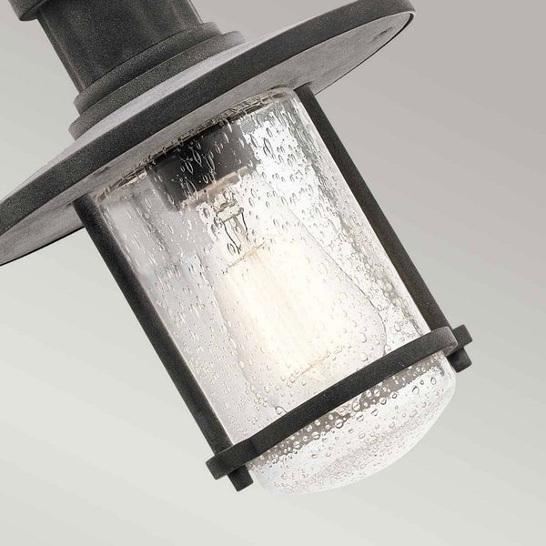 Riverwood IP44 Medium Exterior Pendant in Weathered Zinc with Seeded Glass