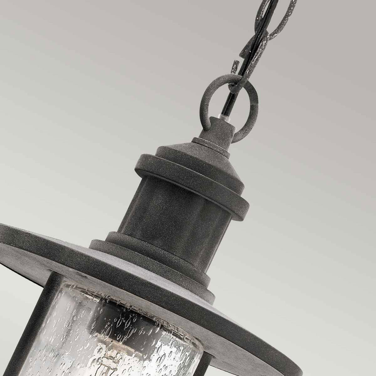 Riverwood IP44 Medium Exterior Pendant in Weathered Zinc with Seeded Glass