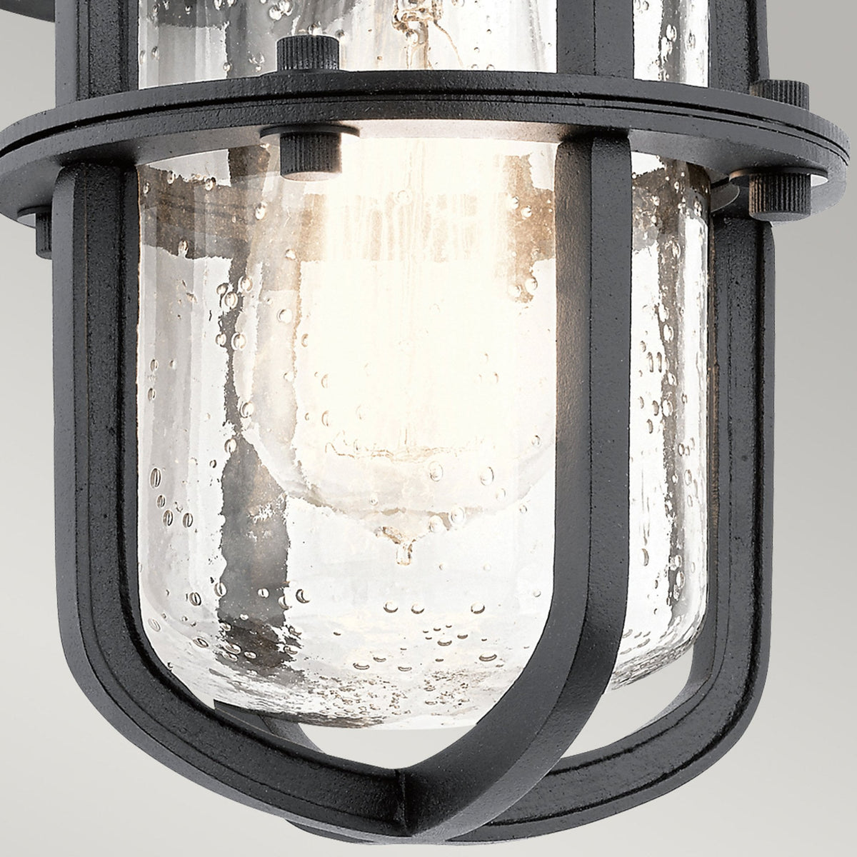 Suri IP44 Small Coastal Wall Light in Textured Black with Seeded Glass