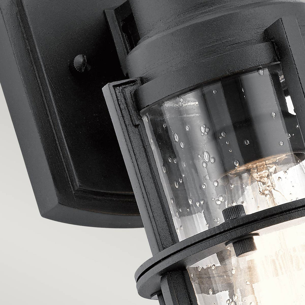 Suri IP44 Small Coastal Wall Light in Textured Black with Seeded Glass