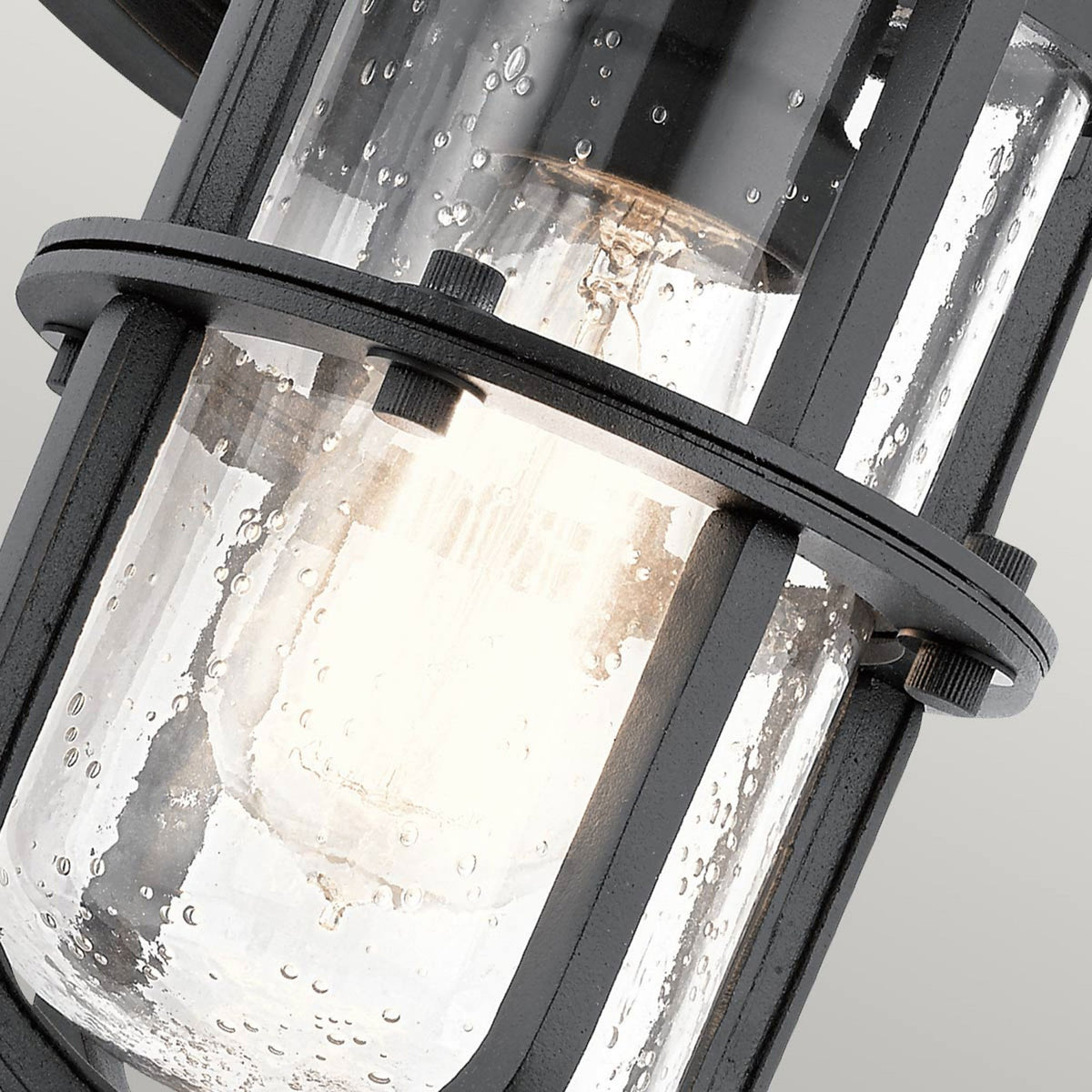Suri IP44 Small Coastal Wall Light in Textured Black with Seeded Glass