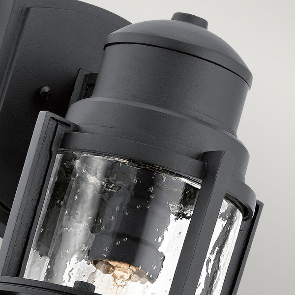 Suri IP44 Medium Coastal Wall Light in Textured Black with Seeded Glass