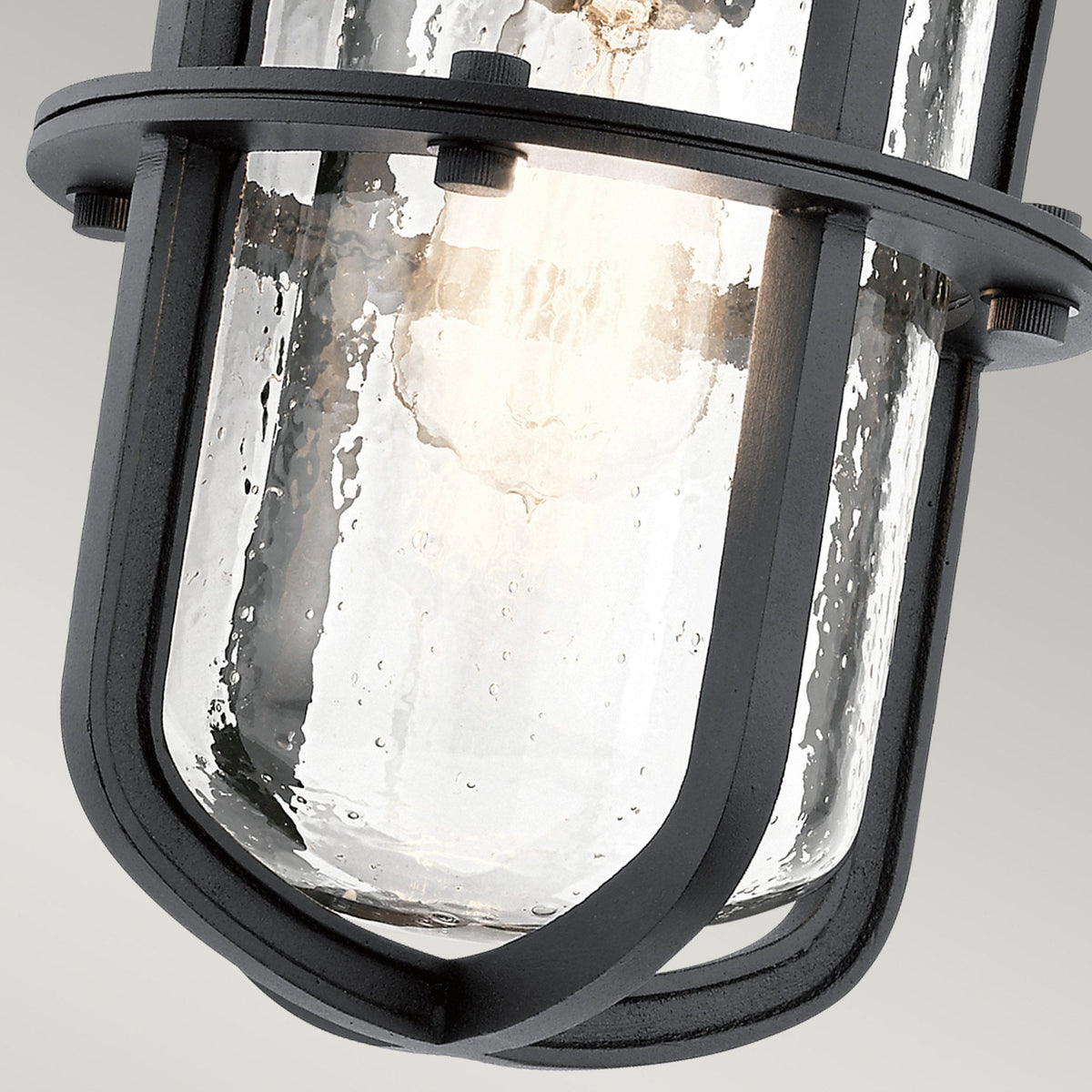 Suri IP44 Medium Coastal Wall Light in Textured Black with Seeded Glass