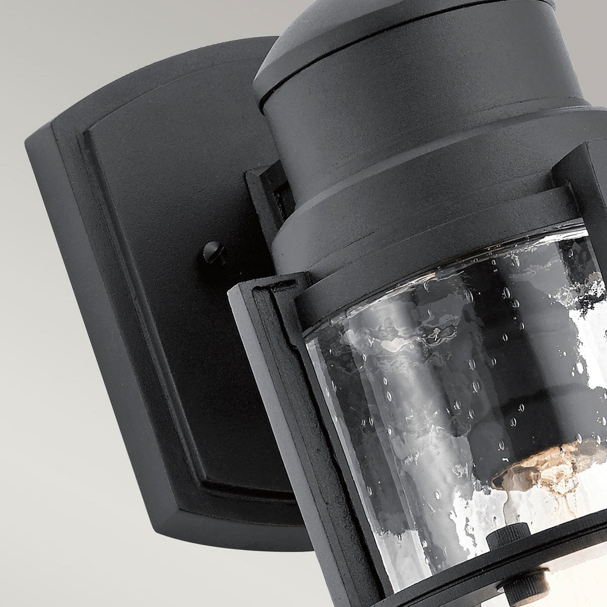 Suri IP44 Medium Coastal Wall Light in Textured Black with Seeded Glass