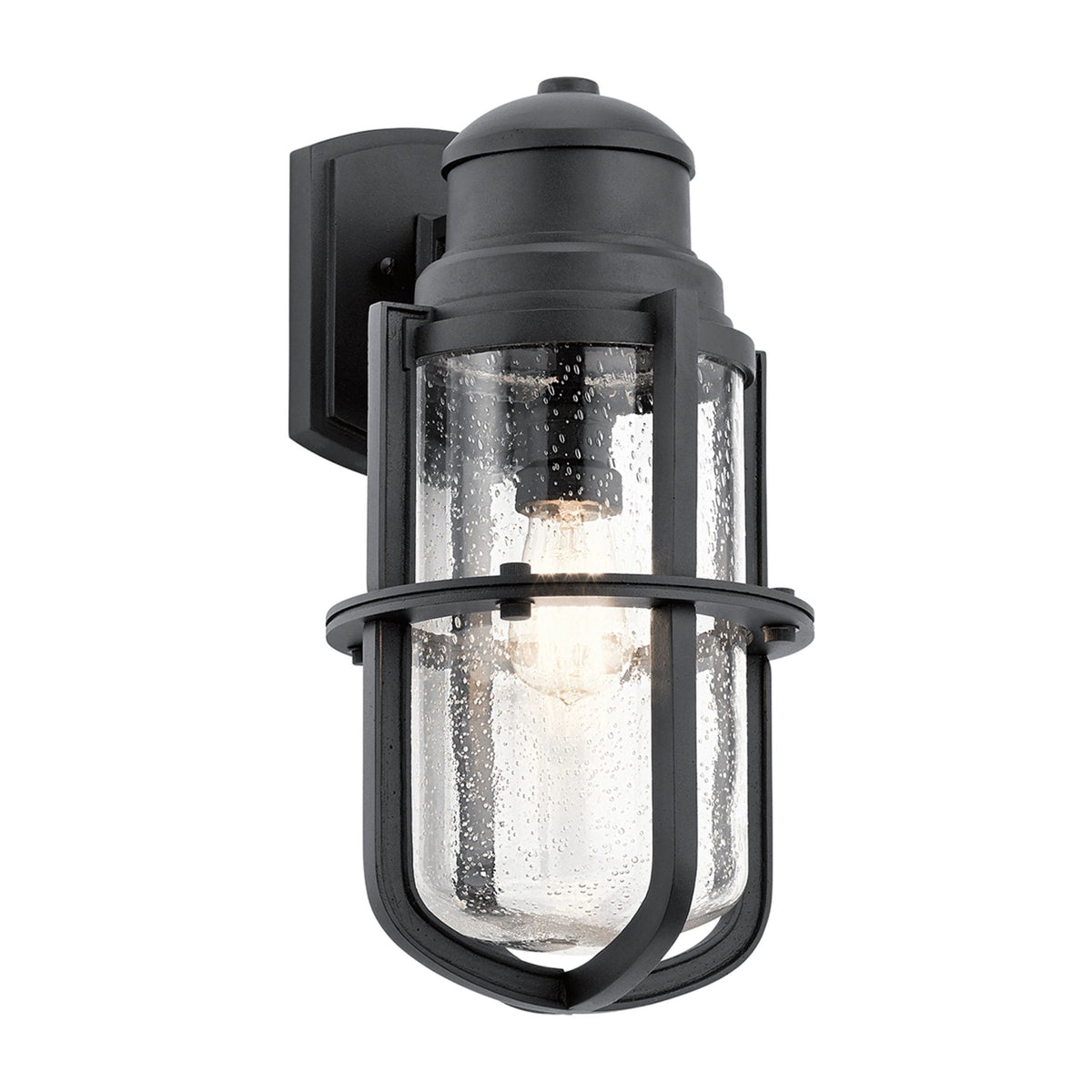 Suri IP44 Large Coastal Wall Light in Textured Black with Seeded Glass