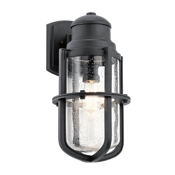 Suri IP44 Large Coastal Wall Light in Textured Black with Seeded Glass