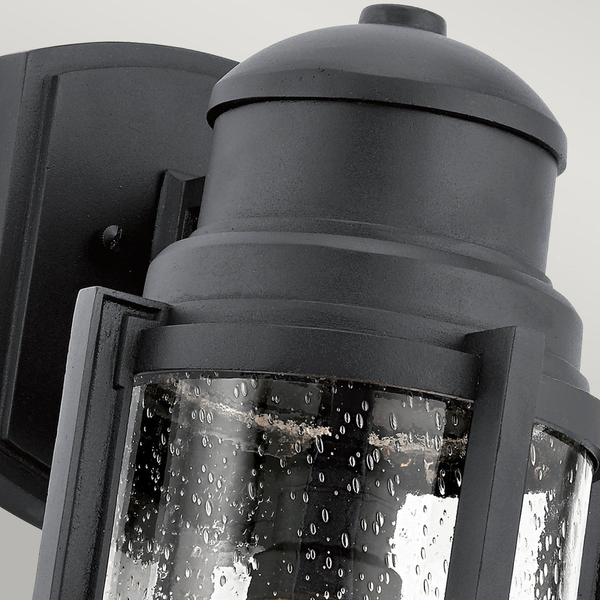 Suri IP44 Large Coastal Wall Light in Textured Black with Seeded Glass