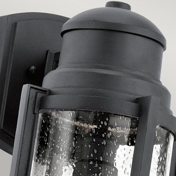 Suri IP44 Large Coastal Wall Light in Textured Black with Seeded Glass
