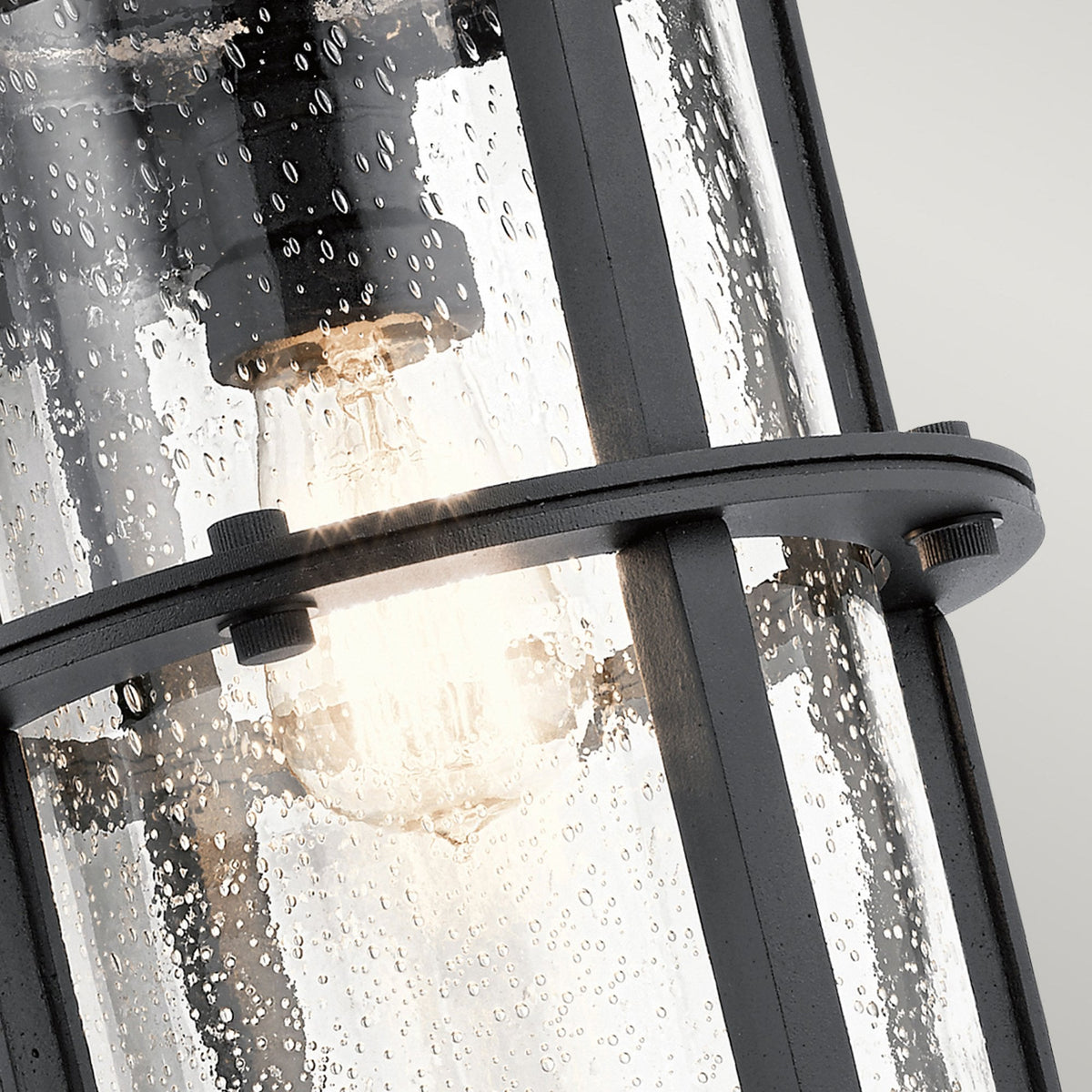 Suri IP44 Large Coastal Wall Light in Textured Black with Seeded Glass