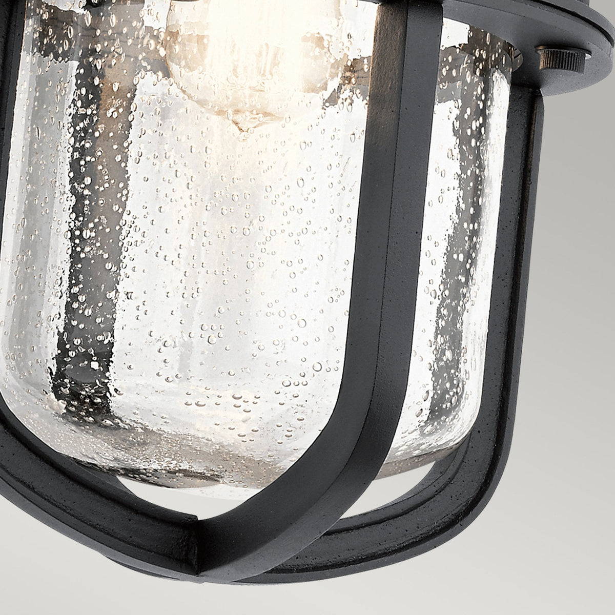 Suri IP44 Large Coastal Wall Light in Textured Black with Seeded Glass