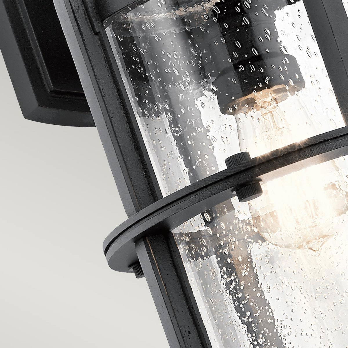 Suri IP44 Large Coastal Wall Light in Textured Black with Seeded Glass