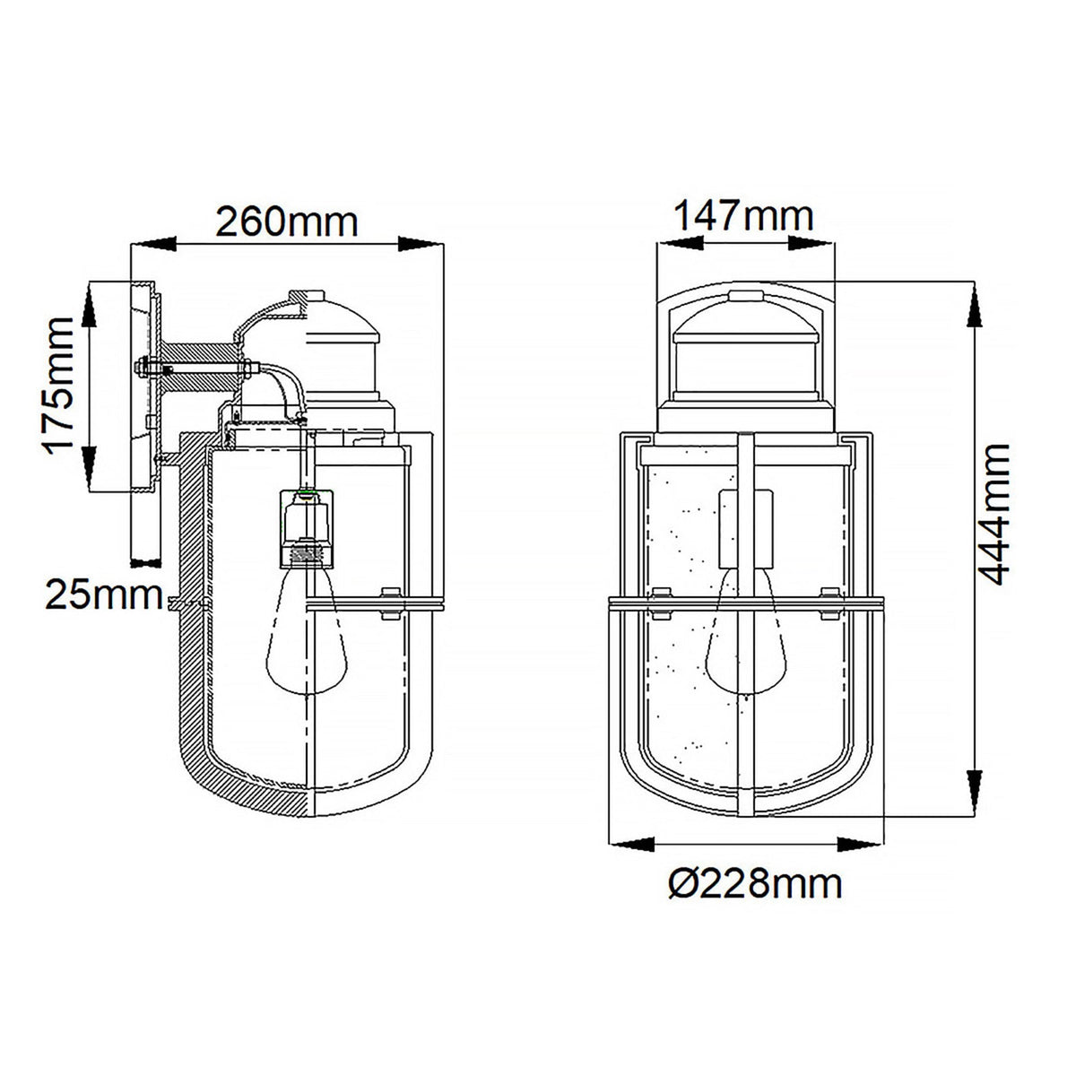 Suri IP44 Large Coastal Wall Light in Textured Black with Seeded Glass