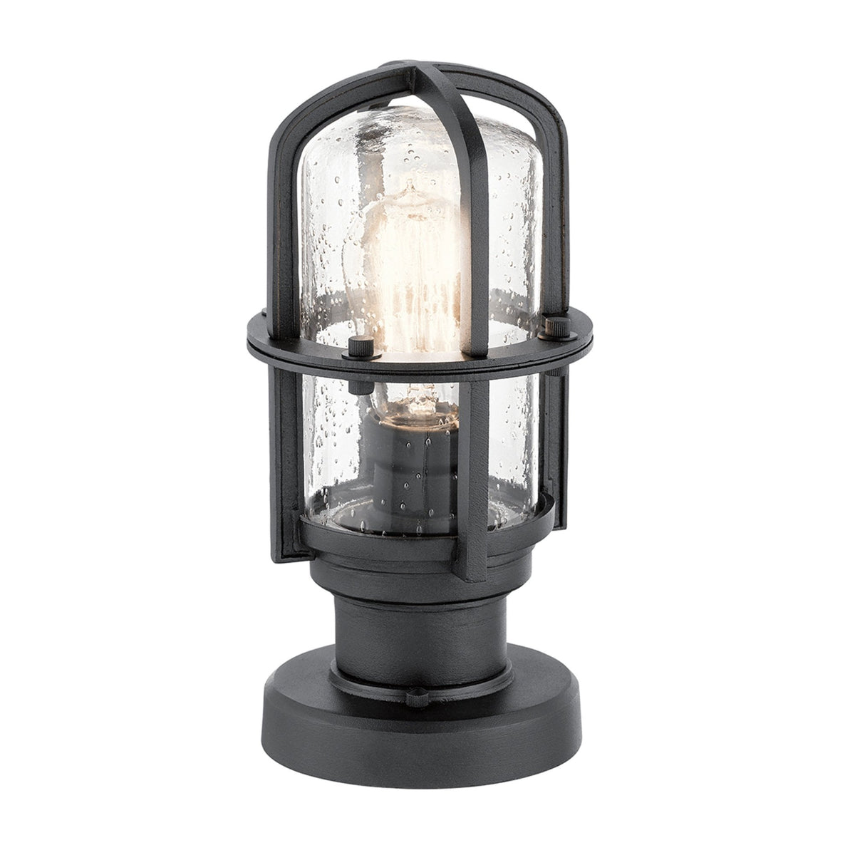 Suri IP44 Coastal Ceiling or Pedestal Light in Textured Black with Seeded Glass