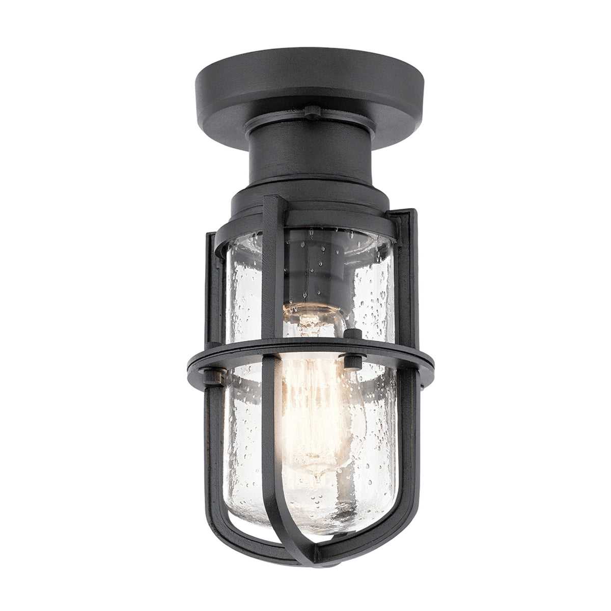 Suri IP44 Coastal Ceiling or Pedestal Light in Textured Black with Seeded Glass