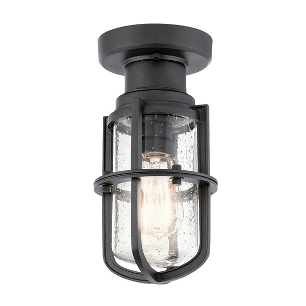 Suri IP44 Coastal Ceiling or Pedestal Light in Textured Black with Seeded Glass