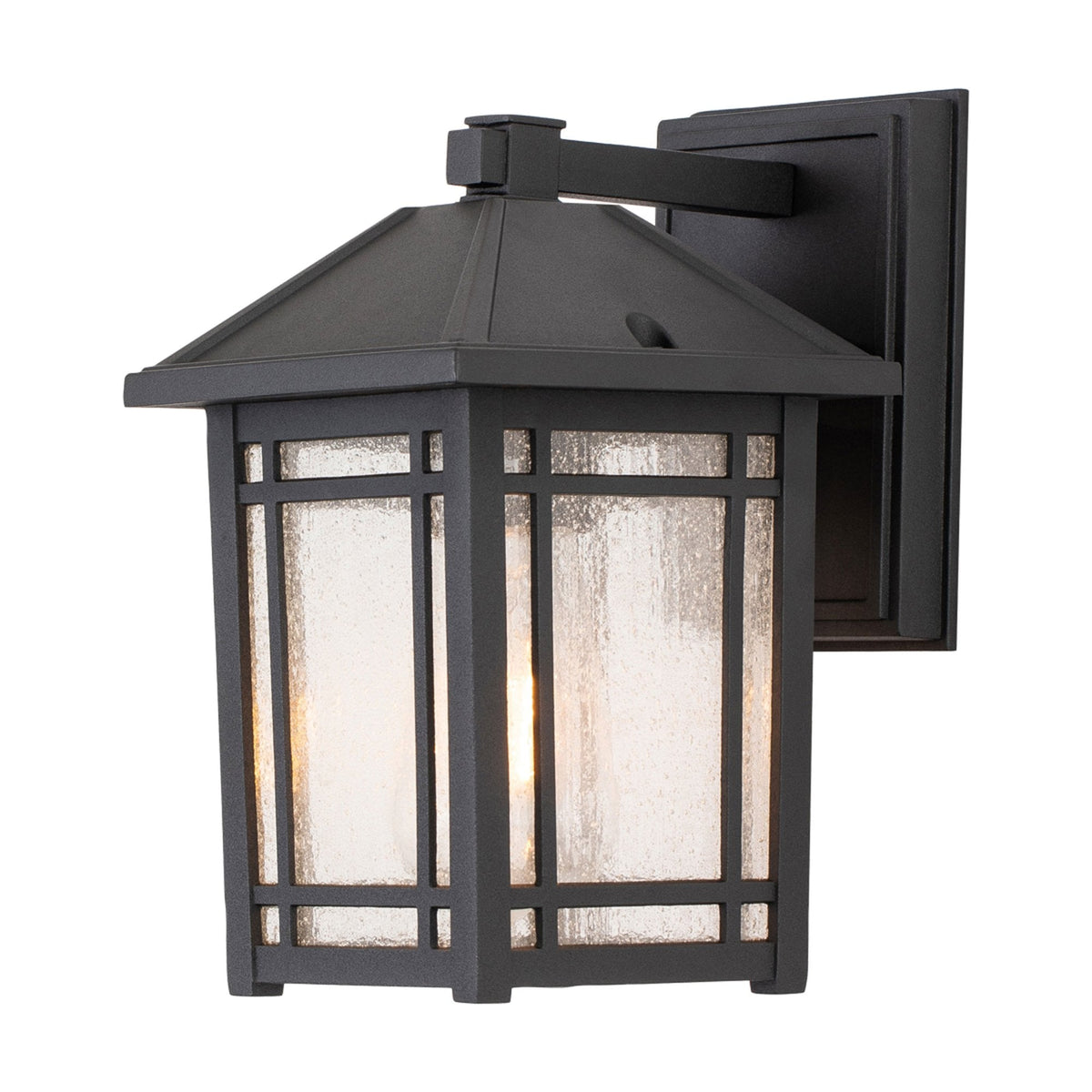 Cedar Point Small IP44 Wall Lantern in Black with Seeded Glass